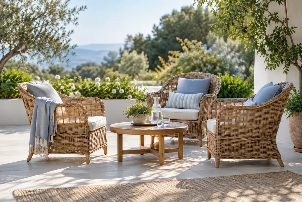 Chairs arranged around a small patio table
