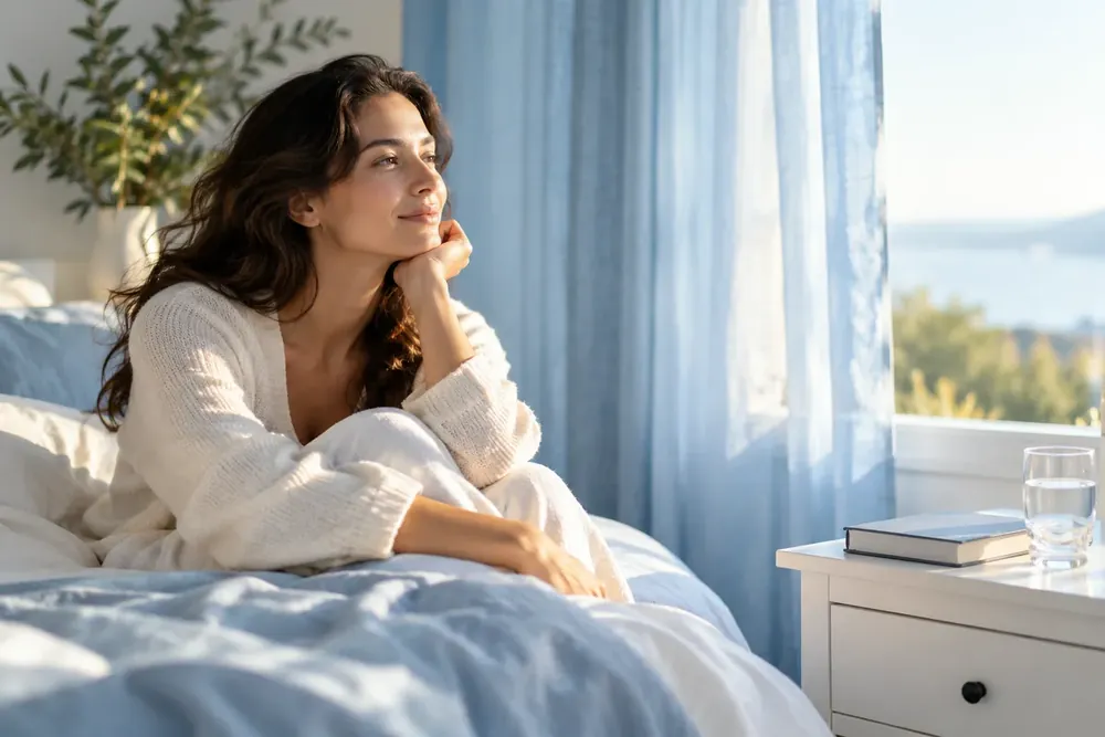 A peaceful bedside table in soft morning light.