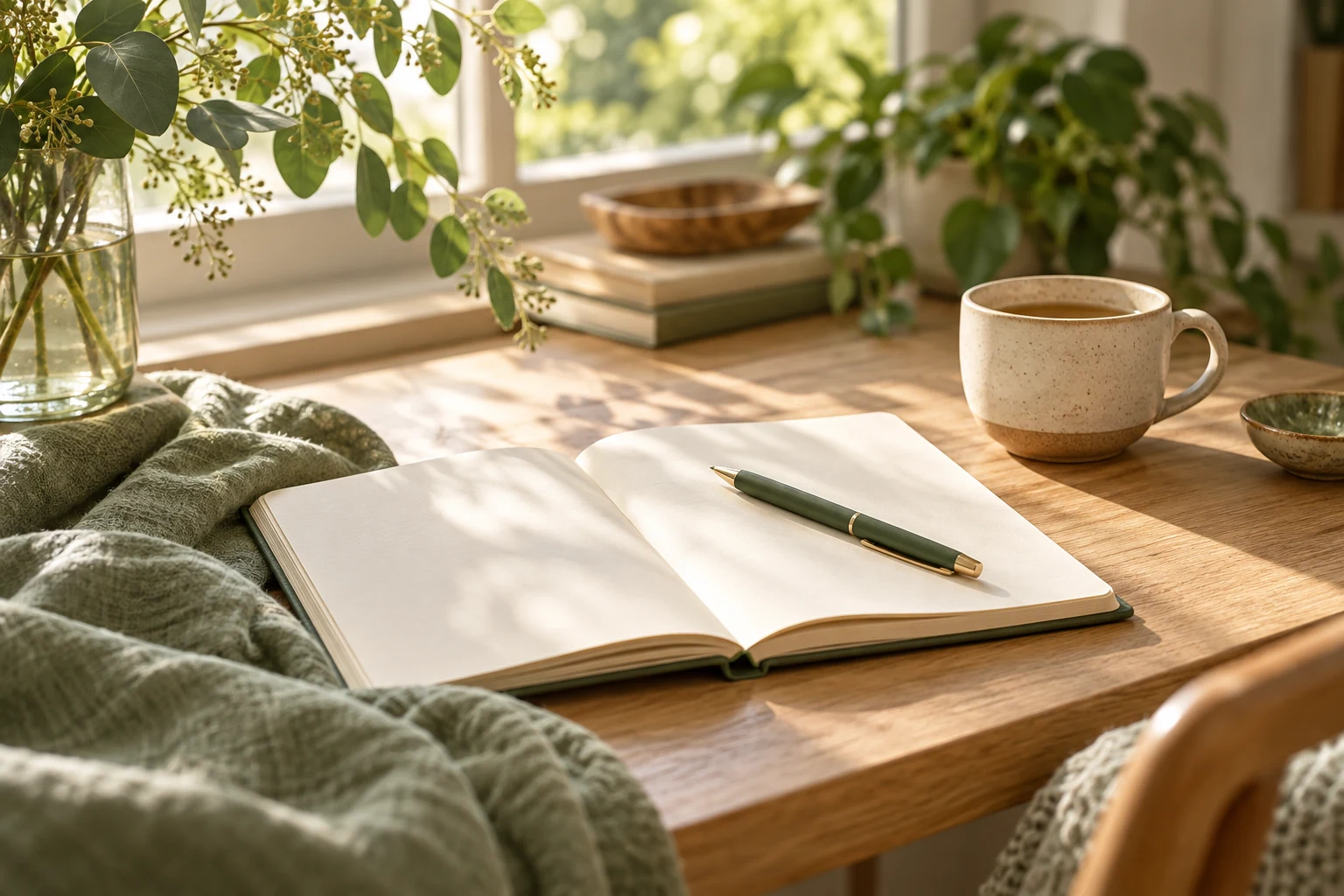 An open notebook and pen in a quiet space for reflection